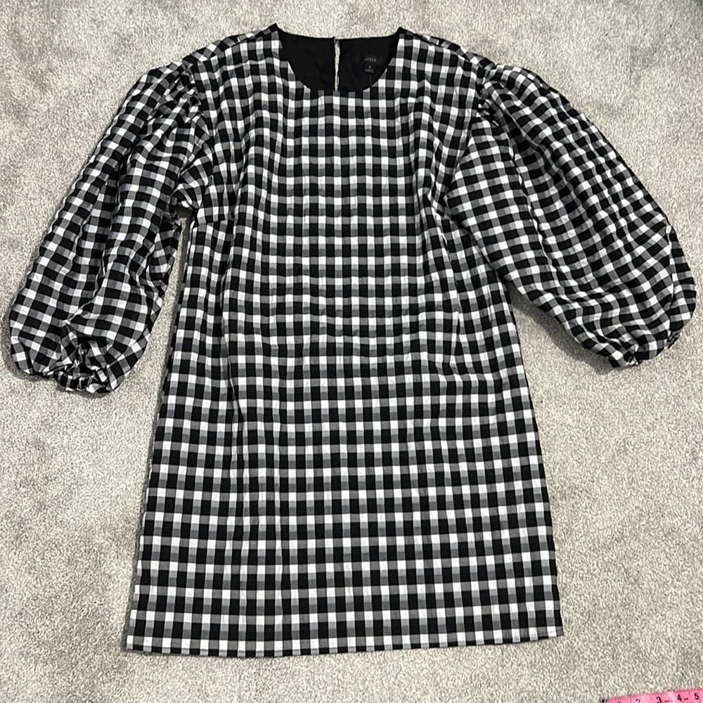 J. Crew Puff Sleeve Mini Dress in Textured Plaid Medium NWT - Picture 3 of 16